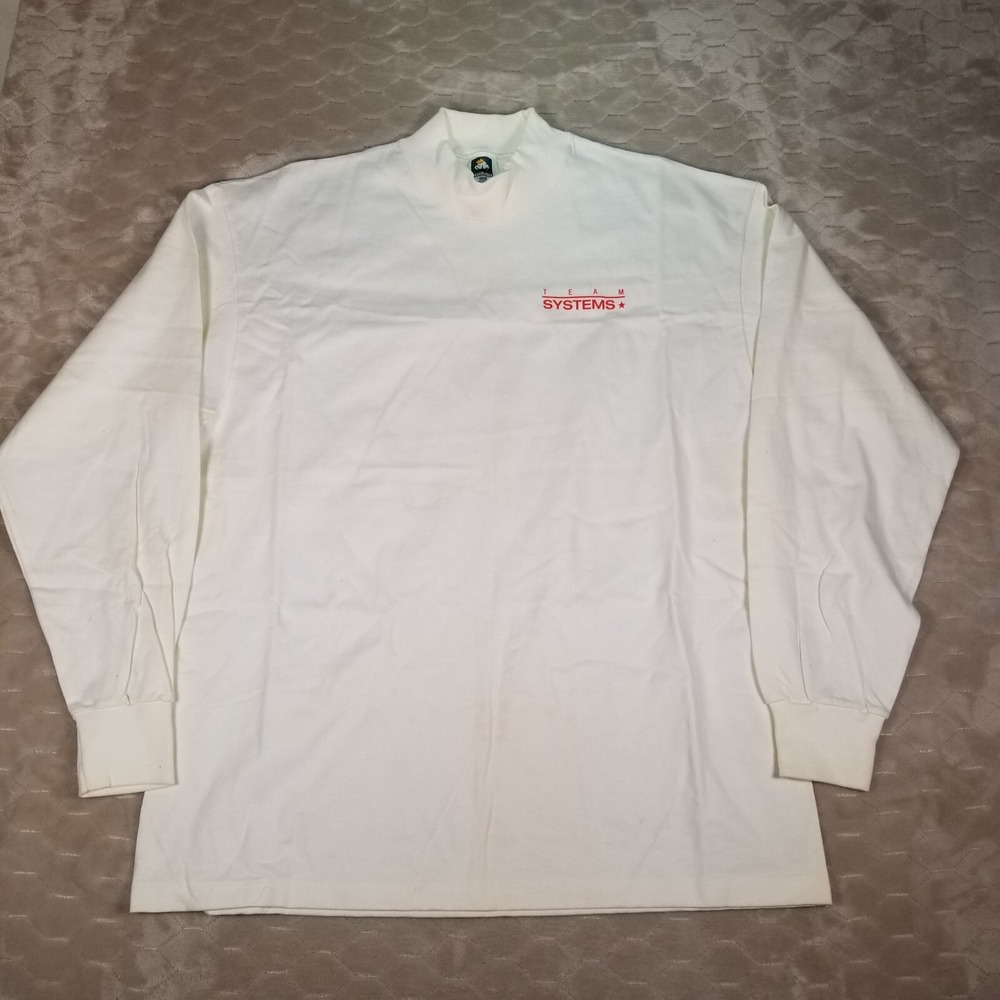 VTG 90s COMPAQ Computers Team Systems Long Sleeve Shirt XL Anvil White USA Made